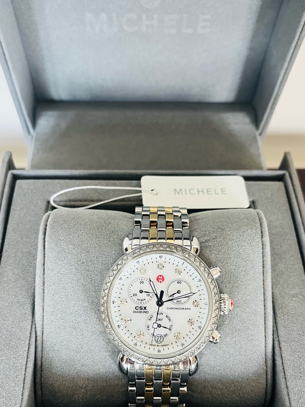 Michele two-tone Diamond Bezel Chronograph Watch - White Dial 38mm